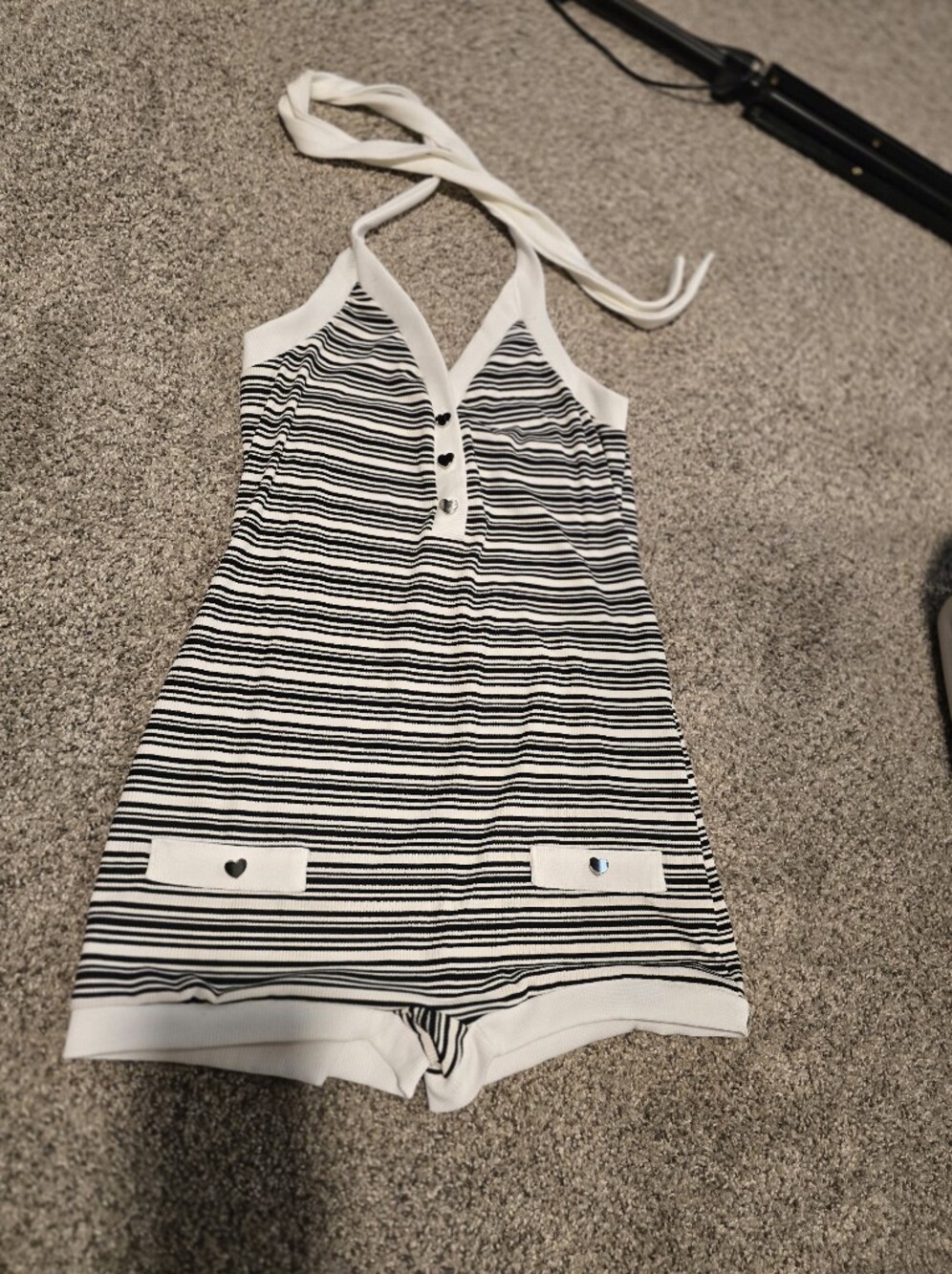 Striped Sleeveless Knit Romper in Black & White